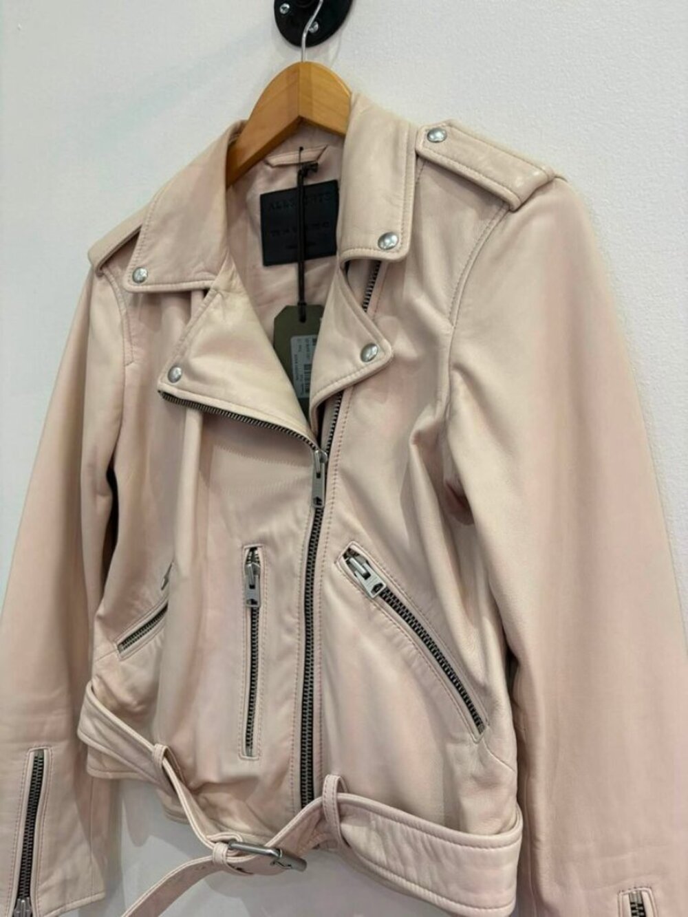 All Saints NWT Balfern Biker Leather Jacket in Powder Pink - Size 10 - Picture 6 of 12